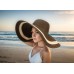 Wide Brim Striped Toyo Straw - Brown/ Natural - HT-8218BN-NT